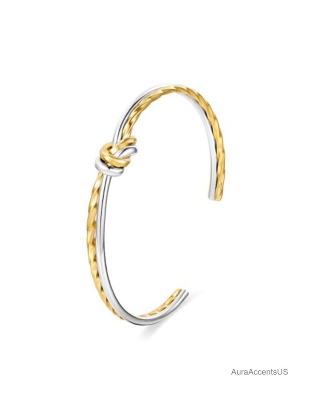 Titanium Steel Knot Cuff Bracelet Two Tone Mixed Metal Dainty Stackable